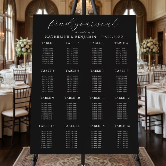 Modern Matte Black Wedding Seating Chart Foam Board (Creator Uploaded)