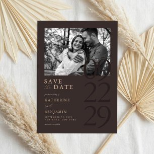 Modern Matte Brown Minimalist Photo Wedding Save The Date