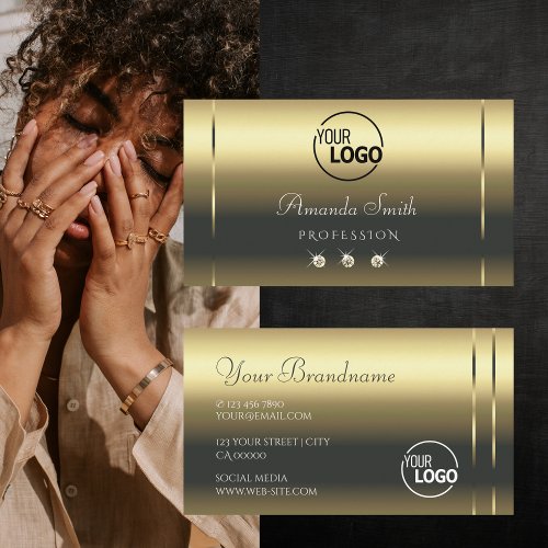 Modern Matte Gold Effect Sparkly Diamonds and Logo Business Card