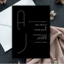 Modern Matte Monogram Minimal Wedding Black White 