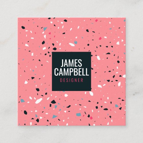 Modern matte pink terrazzo marble abstract pattern square business card