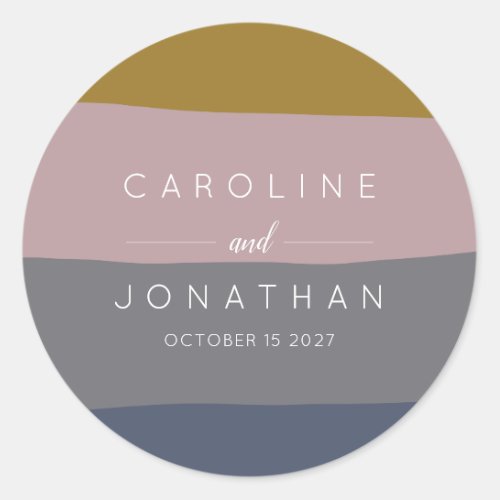 Modern Mauve and Blue Color Block Custom Wedding  Classic Round Sticker