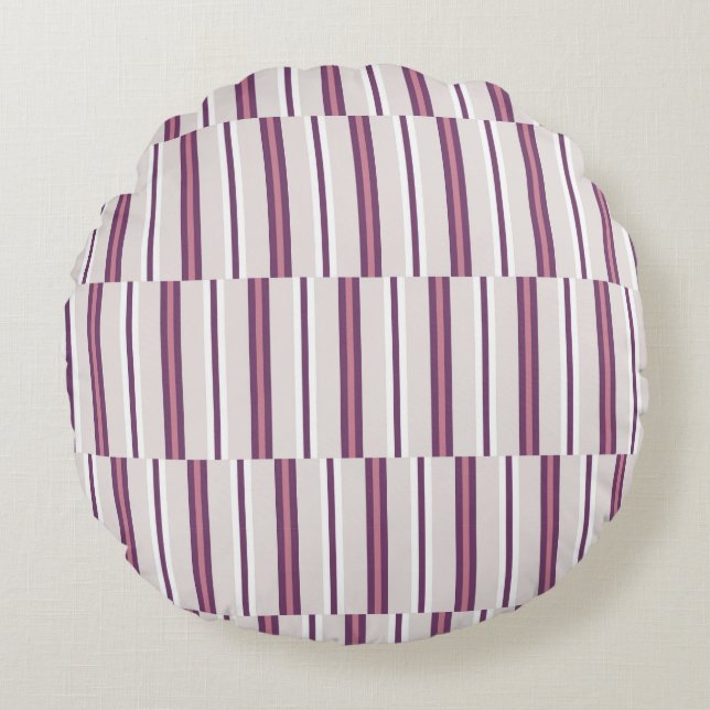 Modern Mauve and Plum Stripe Round Pillow (Front)
