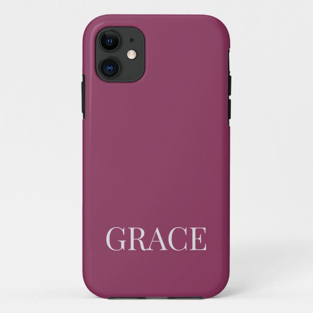 Modern Mauve Berry Personalized Name Custom Case-Mate iPhone Case (Back)