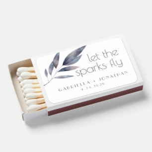 Modern Mauve Blue Watercolor Botanical Wedding Matchboxes