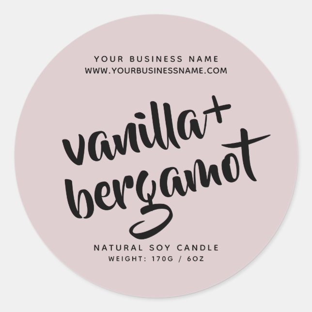 Modern mauve candle product label (Front)
