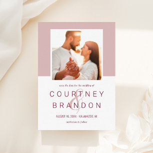 Modern Mauve Color Block Photo Wedding Save The Date