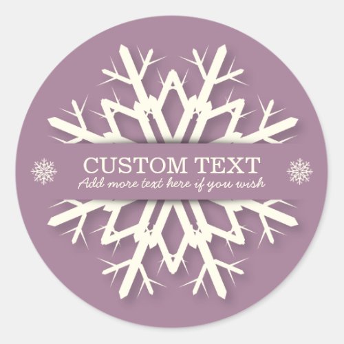 Modern Mauve Custom Text Snowflake Classic Round Sticker