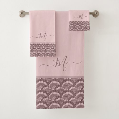 Modern Mauve Dusty Rose Pink Seashell Shell  Bath Towel Set