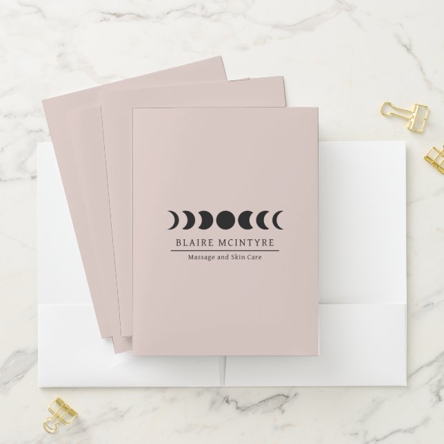 Modern Mauve Moon Phases Elegant Pocket Folder (In Situ)