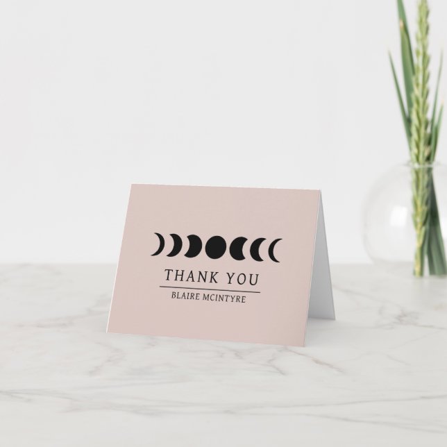 Modern Mauve Moon Phases Elegant Thank You Card (Front)