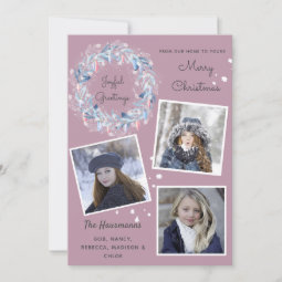 Modern Mauve Multi Photo Family Christmas Holiday Card | Zazzle