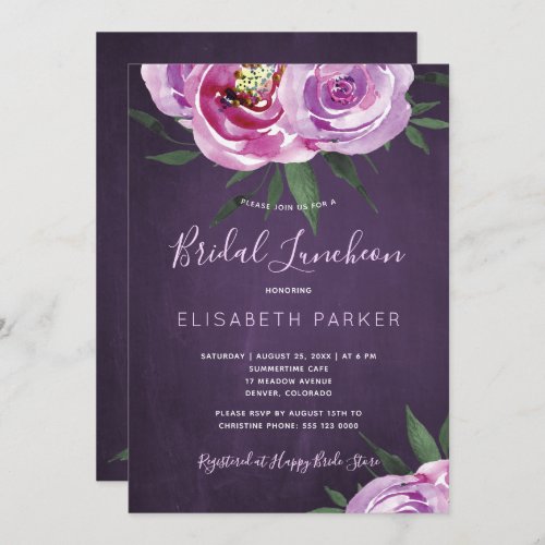 Modern mauve peonies purple plum bridal luncheon invitation
