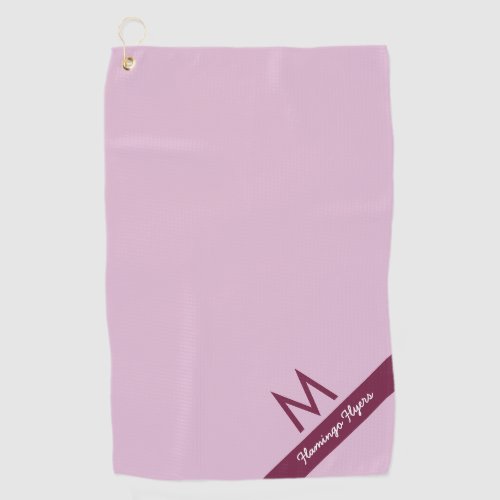 Modern Mauve Pink and Burgundy Monogram  Name Golf Towel