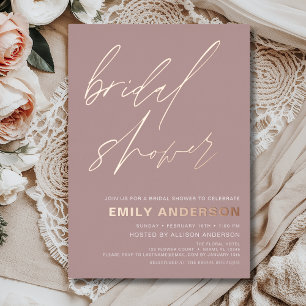 Modern Mauve Pink Rose Gold Bridal Shower Chic Foil Invitation