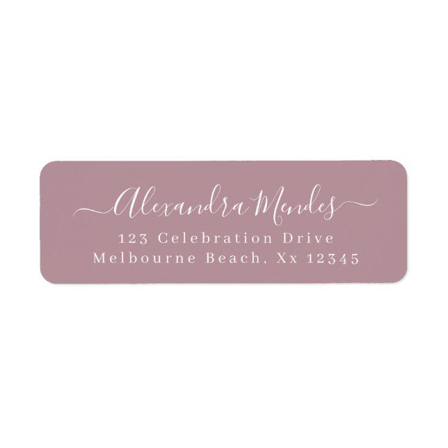 Modern Mauve Psimple elegant script return address Label (Front)