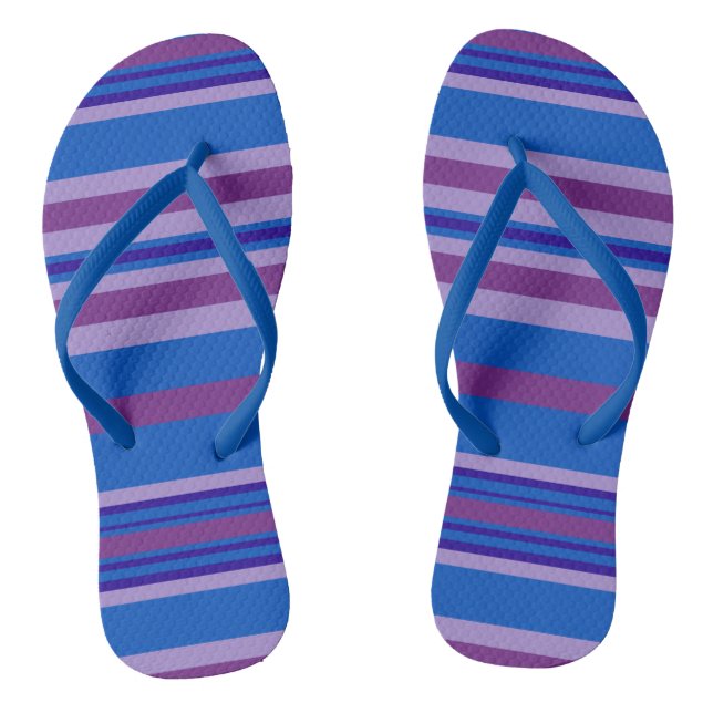 Modern Mauve Purple Blue Navy Striped Pattern Flip Flops (Footbed)