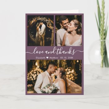 Modern Mauve Wedding 3 Photo Collage Thank You by LilyPaperDesign at Zazzle