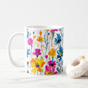 Modern Maximalist Color Pop Ink Floral Art Coffee Mug