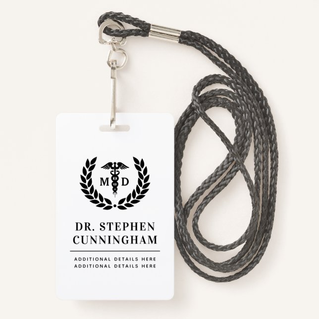 Modern MD Doctor of Medicine Med School Graduation Badge (Front with Lanyard)