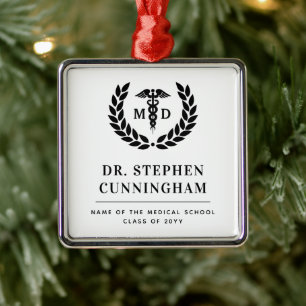 Modern MD Doctor of Medicine Med School Graduation Metal Ornament