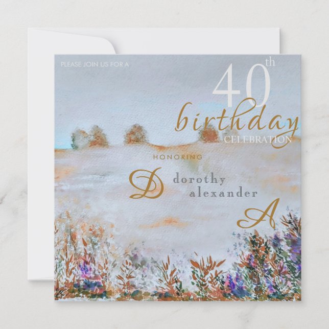 Modern Meadow Floral Landscape Birthday Invitation (Front)