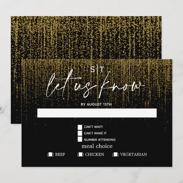 Modern Meal Choice RSVP Edgy Gold Glitter  Invitation (Front/Back)
