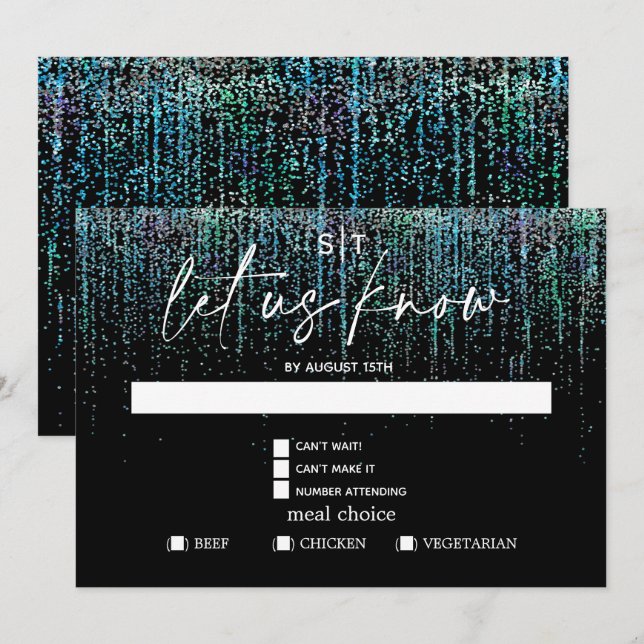 Modern Meal Choice RSVP Edgy Teal Glitter Invitation (Front/Back)