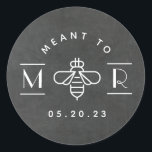 Modern Meant to Bee Honey Wedding Favor Chalkboard Classic Round Sticker<br><div class="desc">Custom-designed honey wedding favor stickers/labels featuring modern "Meant to Bee" design with chalkboard background. Personalize these wedding favor stickers/labels with bride and grooms' initials/ monogram and wedding date. Use the stickers on honey jars to create unique DIY wedding gifts for your guests.</div>
