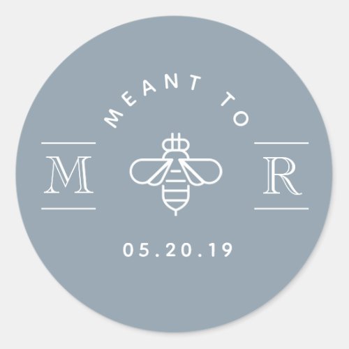 Modern Meant to Bee Honey Wedding Favor Dusty Blue Classic Round Sticker