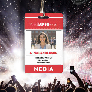 Modern media press custom logo photo red ID Badge