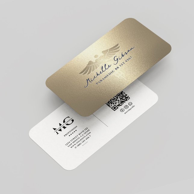 Modern Medical Caduceus Monogram Gold White Business Card (Modern Medical Caduceus Monogram Gold White Business Card
)