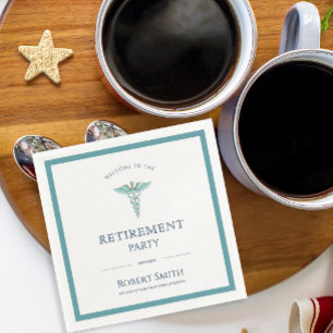 Modern Medical Caduceus Retirement Party Napkins