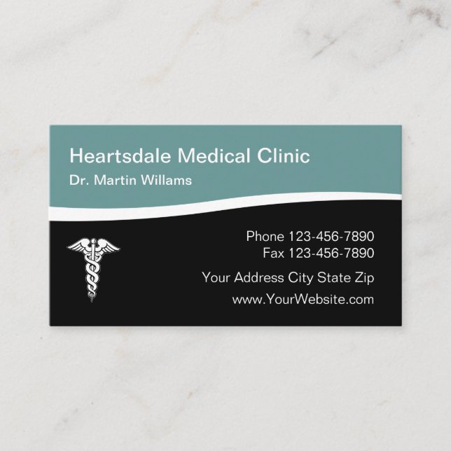 Modern Medical Center Caduceus Business Card (Front)