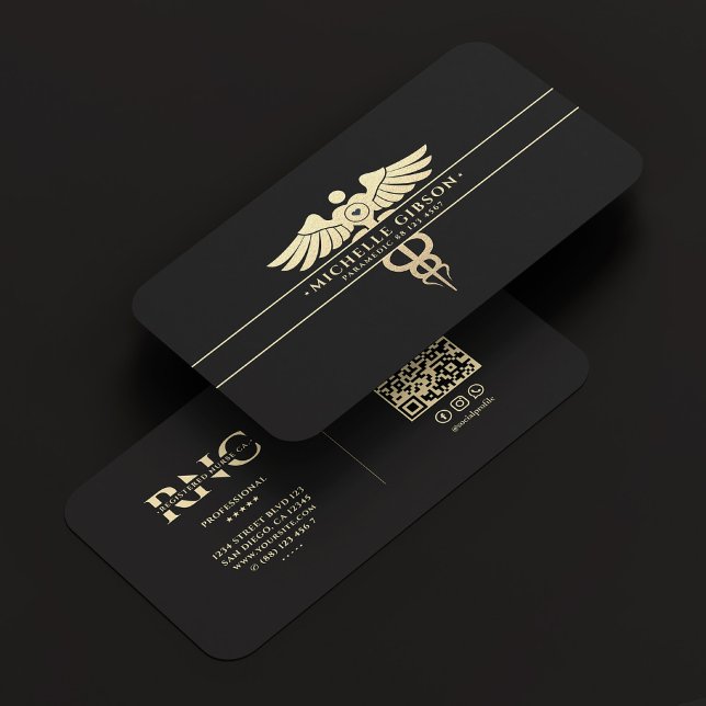 Modern Medical Doctor Monogram Caduceus Black Gold Business Card (Modern Medical Doctor Monogram Caduceus Black Gold Business Card
)