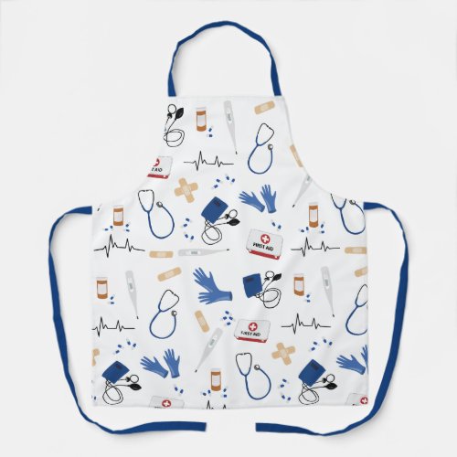 Modern Medical Doctor Nurse Pattern Apron