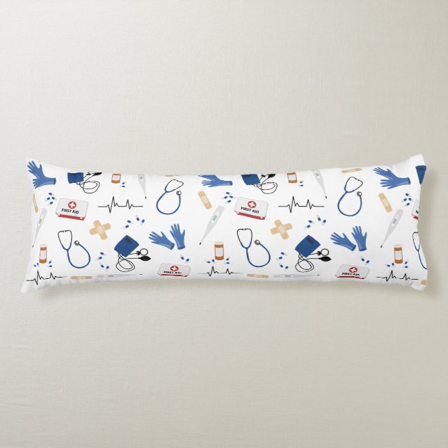 Modern Medical Doctor Nurse Pattern Body Pillow (Front)