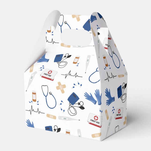 Modern Medical Doctor Nurse Pattern Favor Boxes (Front Side)