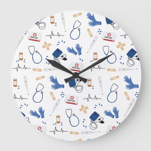 Modern Medical Doctor Nurse Pattern Large Clock