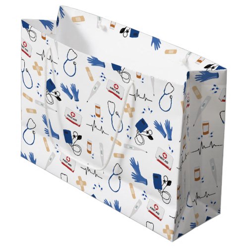 Modern Medical Doctor Nurse Pattern Large Gift Bag