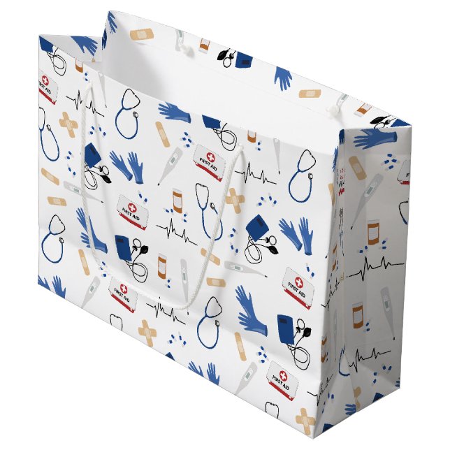 Modern Medical Doctor Nurse Pattern Large Gift Bag (Front Angled)