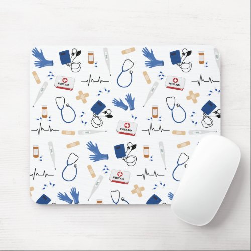 Modern Medical Doctor Nurse Pattern Mouse Pad