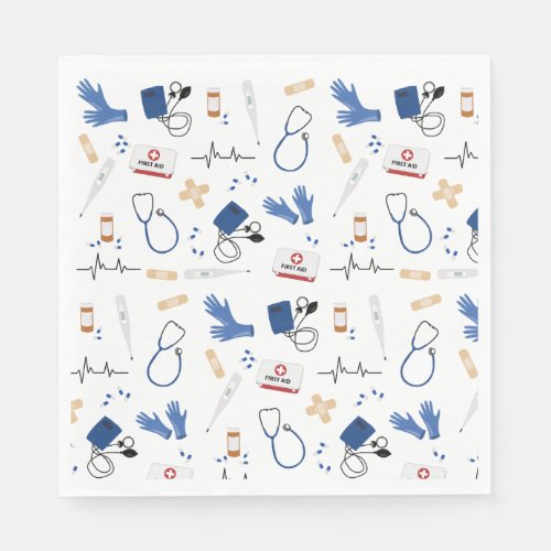 Modern Medical Doctor Nurse Pattern Napkins