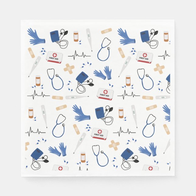Modern Medical Doctor Nurse Pattern Napkins (Front)