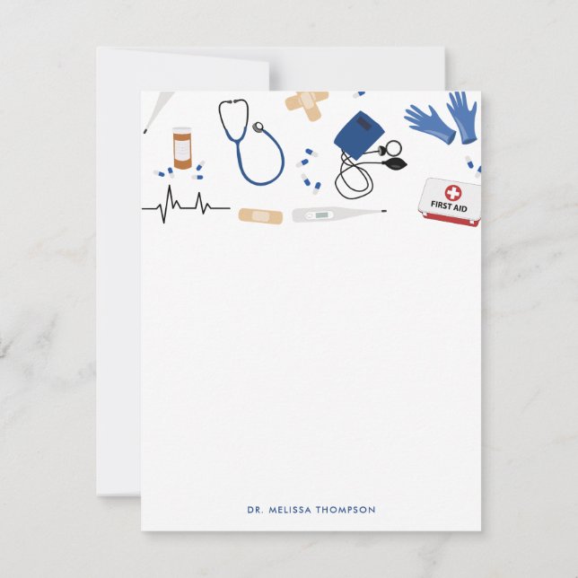 Modern Medical Doctor Nurse Pattern Note Card (Back)