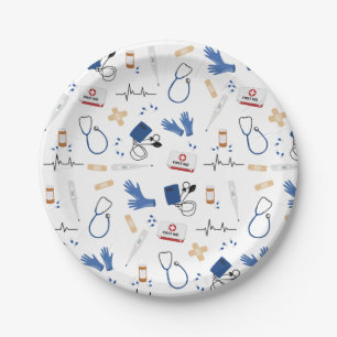 Modern Medical Doctor Nurse Pattern Paper Plates