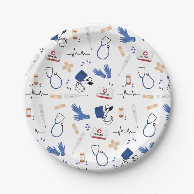 Modern Medical Doctor Nurse Pattern Paper Plates (Front)