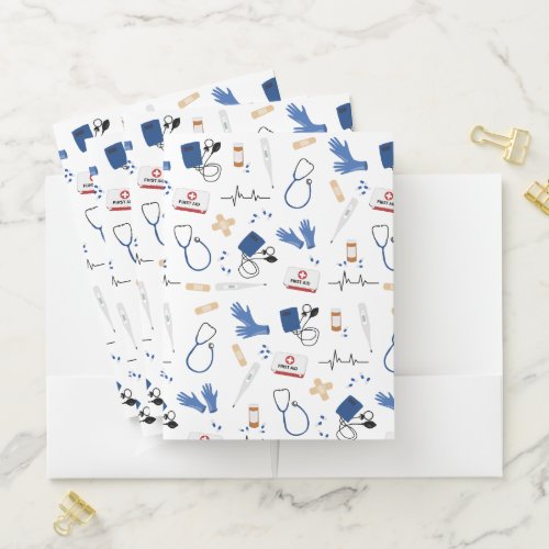 Modern Medical Doctor Nurse Pattern Pocket Folder