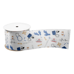 Modern Medical Doctor Nurse Pattern Satin Ribbon