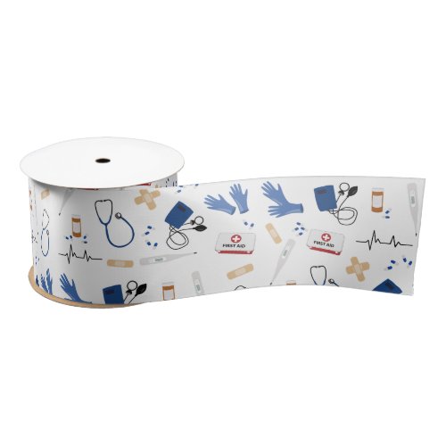 Modern Medical Doctor Nurse Pattern Satin Ribbon